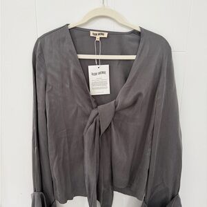 Djerf Avenue Gray Open Front Top Twist Knot XS color Storm